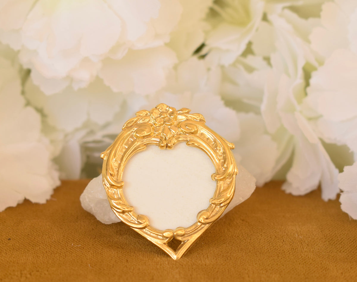 Antique Vermeil Heart Photo Locket – Solid Silver Gold Plated Pendant – Floral Design – Glass Cover & Bone Back – Antique Jewelry