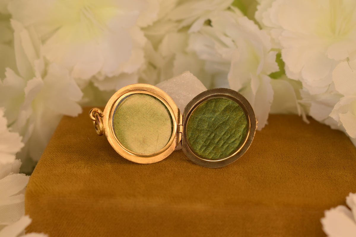 Antique Art Nouveau Photo Locket c.1900–1910 – Gold Plated – Ruby Red Stones