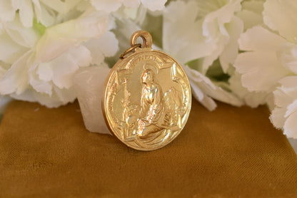 Antique Religious Medal Saint Mary Magdalene Sainte-Baume 19th Century Gilt Bronze Pilgrimage Pendant Provence