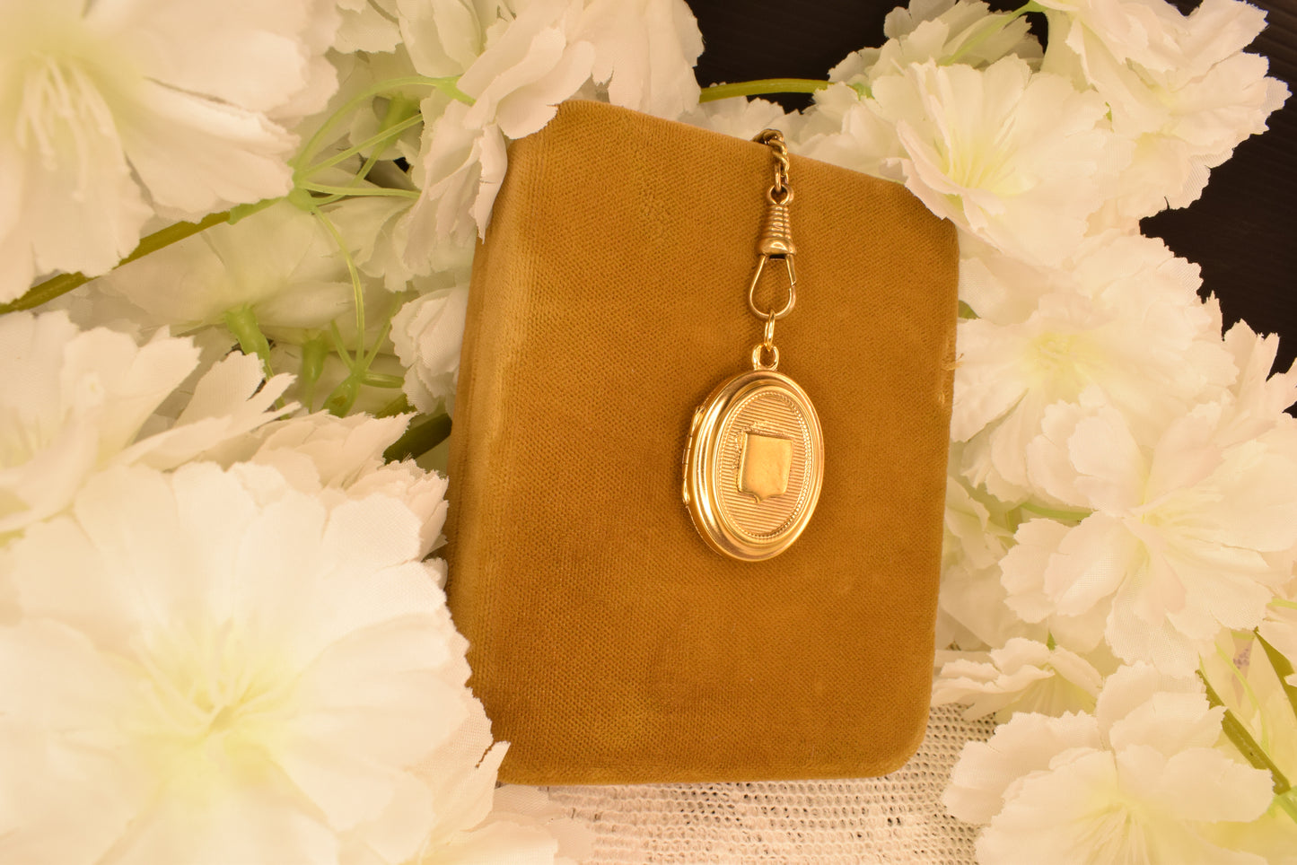 Antique 19th Century Gilt Brass Photo Locket Pendant, Oval Locket with Original Swivel Glass, Victorian Collectible Jewelry