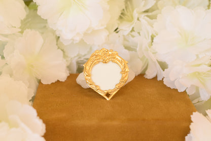 Antique Vermeil Heart Photo Locket – Solid Silver Gold Plated Pendant – Floral Design – Glass Cover & Bone Back – Antique Jewelry