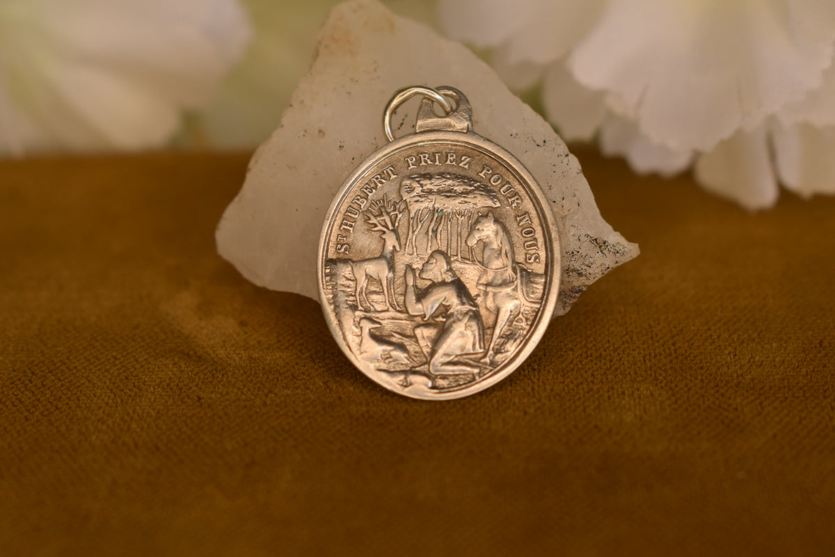 Antique Solid Silver Medal Saint Roch and Saint Hubert 19th Century French Religious Pendant Hallmarked Antique Collectible