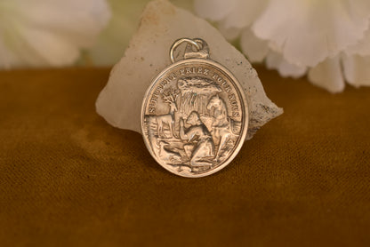 Antique Solid Silver Medal Saint Roch and Saint Hubert 19th Century French Religious Pendant Hallmarked Antique Collectible