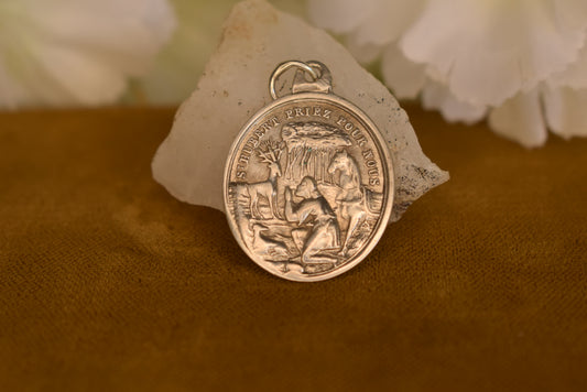 Antique Solid Silver Medal Saint Roch and Saint Hubert 19th Century French Religious Pendant Hallmarked Antique Collectible