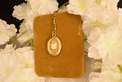 Antique 19th Century Gilt Brass Photo Locket Pendant, Oval Locket with Original Swivel Glass, Victorian Collectible Jewelry