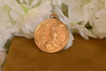 Antique Religious Medal Saint Mary Magdalene Sainte-Baume 19th Century Gilt Bronze Pilgrimage Pendant Provence