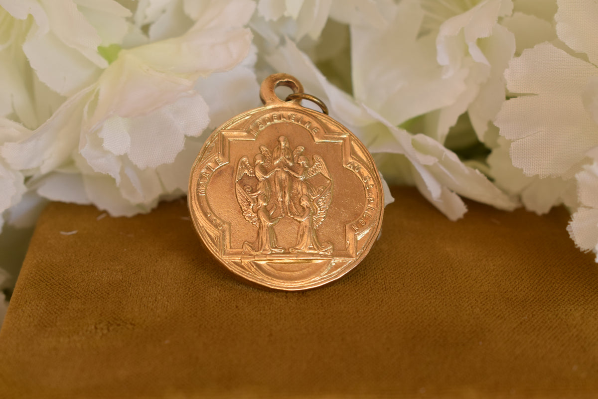 Antique Religious Medal Saint Mary Magdalene Sainte-Baume 19th Century Gilt Bronze Pilgrimage Pendant Provence