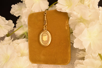 Antique 19th Century Gilt Brass Photo Locket Pendant, Oval Locket with Original Swivel Glass, Victorian Collectible Jewelry