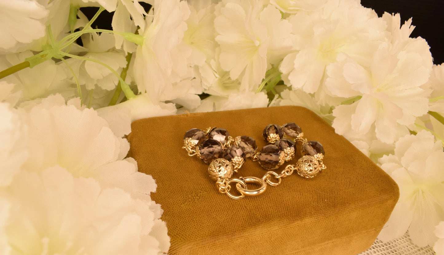 Antique 19th Century Silver Gilt Faceted Crystal Rosary Decade - French Vermeil Devotional Bracelet - Hallmarked Silver