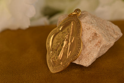 Rare Antique Joan of Arc Medal Mellerio dits Meller Gold-Plated Brass Pendant Youth Association Lorraine France Early 20th Century