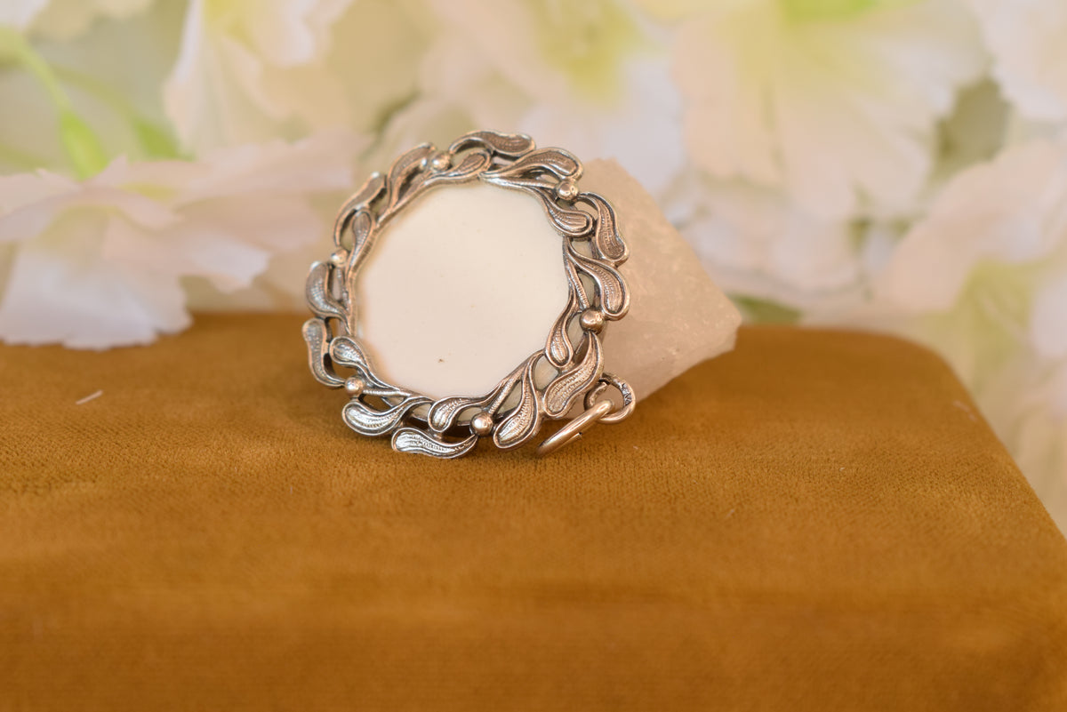 Antique Art Nouveau Solid Silver Photo Locket – Mistletoe Pendant – French Jewelry – Circa 1900