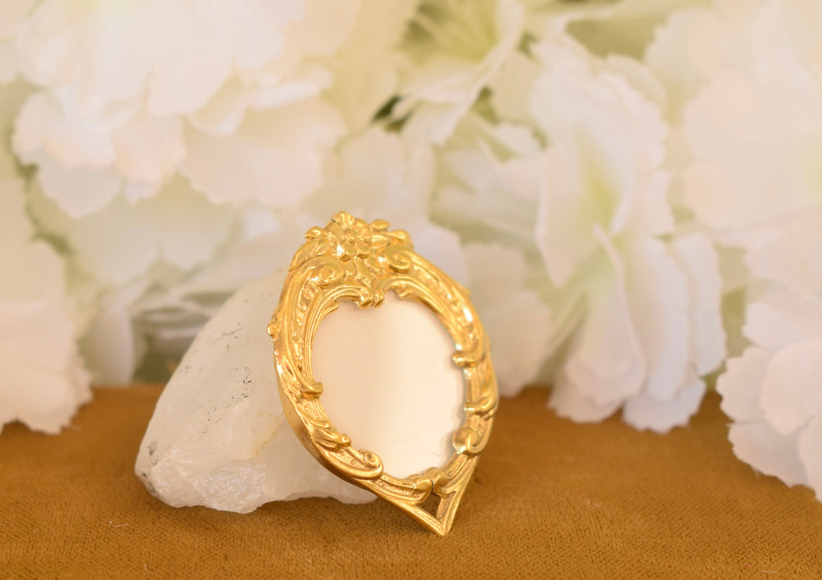 Antique Vermeil Heart Photo Locket – Solid Silver Gold Plated Pendant – Floral Design – Glass Cover & Bone Back – Antique Jewelry