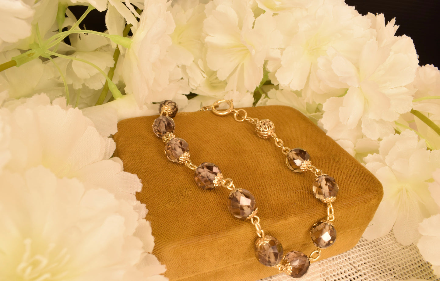 Antique 19th Century Silver Gilt Faceted Crystal Rosary Decade - French Vermeil Devotional Bracelet - Hallmarked Silver