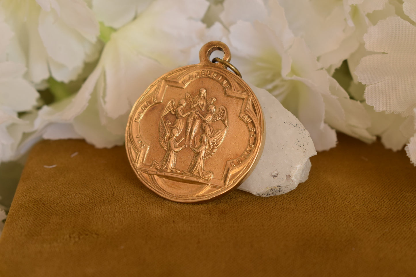 Antique Religious Medal Saint Mary Magdalene Sainte-Baume 19th Century Gilt Bronze Pilgrimage Pendant Provence