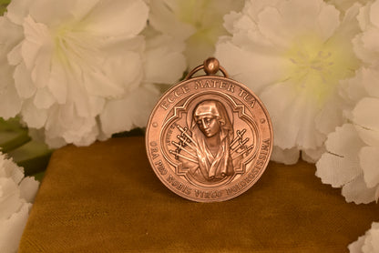 Antique French Bronze Religious Medal - Our Lady of Sorrows - Enfants de Marie Institut Normal - Signed H. Marey