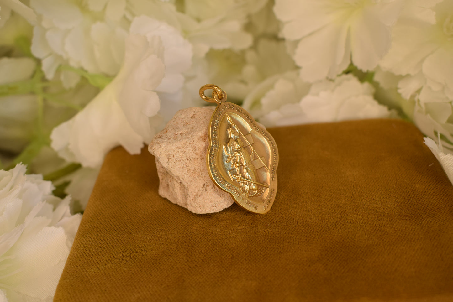Rare Antique Joan of Arc Medal Mellerio dits Meller Gold-Plated Brass Pendant Youth Association Lorraine France Early 20th Century