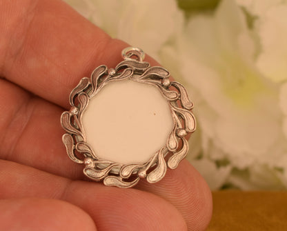 Antique Art Nouveau Solid Silver Photo Locket – Mistletoe Pendant – French Jewelry – Circa 1900