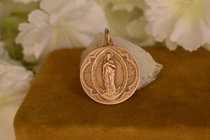 Antique Bronze Gold-Plated Medal Signed L. Penin Miraculous Virgin Mary Saint Anthony of Padua 19th Century