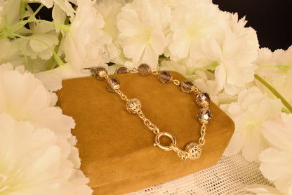 Antique 19th Century Silver Gilt Faceted Crystal Rosary Decade - French Vermeil Devotional Bracelet - Hallmarked Silver