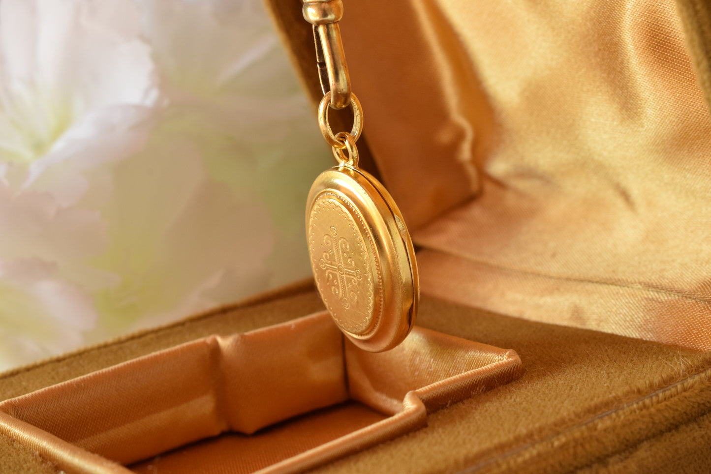 Antique Victorian Oval Locket, 24k Gold Plated, Engraved Cross Pendant, Photo Locket with Removable Glass, 1880s Keepsake