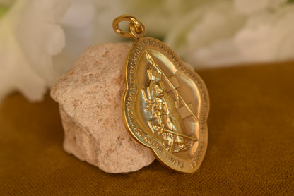 Rare Antique Joan of Arc Medal Mellerio dits Meller Gold-Plated Brass Pendant Youth Association Lorraine France Early 20th Century