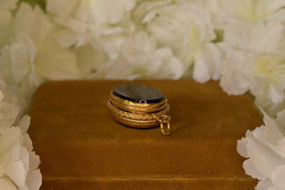 Antique 19th Century Black Onyx Locket – Gilt Brass Oval Photo Locket – Victorian Keepsake Pendant
