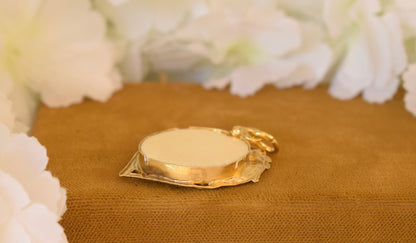 Antique Vermeil Heart Photo Locket – Solid Silver Gold Plated Pendant – Floral Design – Glass Cover & Bone Back – Antique Jewelry