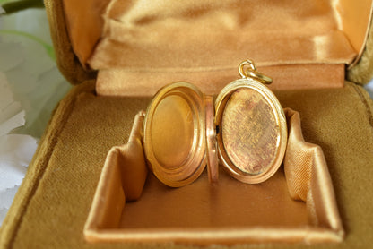 Antique Victorian Oval Locket, 24k Gold Plated, Engraved Cross Pendant, Photo Locket with Removable Glass, 1880s Keepsake