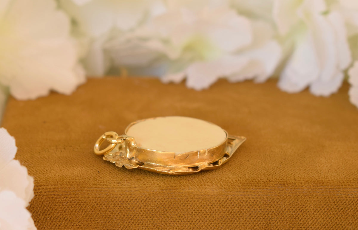 Antique Vermeil Heart Photo Locket – Solid Silver Gold Plated Pendant – Floral Design – Glass Cover & Bone Back – Antique Jewelry