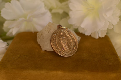 Antique Bronze Gold-Plated Medal Signed L. Penin Miraculous Virgin Mary Saint Anthony of Padua 19th Century