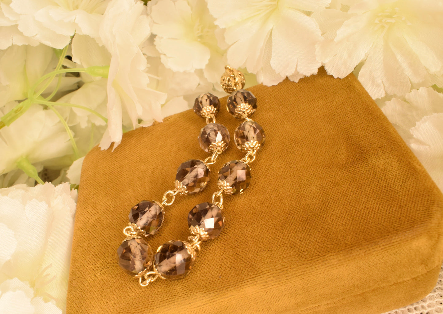 Antique 19th Century Silver Gilt Faceted Crystal Rosary Decade - French Vermeil Devotional Bracelet - Hallmarked Silver