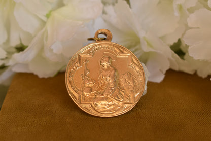 Antique Religious Medal Saint Mary Magdalene Sainte-Baume 19th Century Gilt Bronze Pilgrimage Pendant Provence