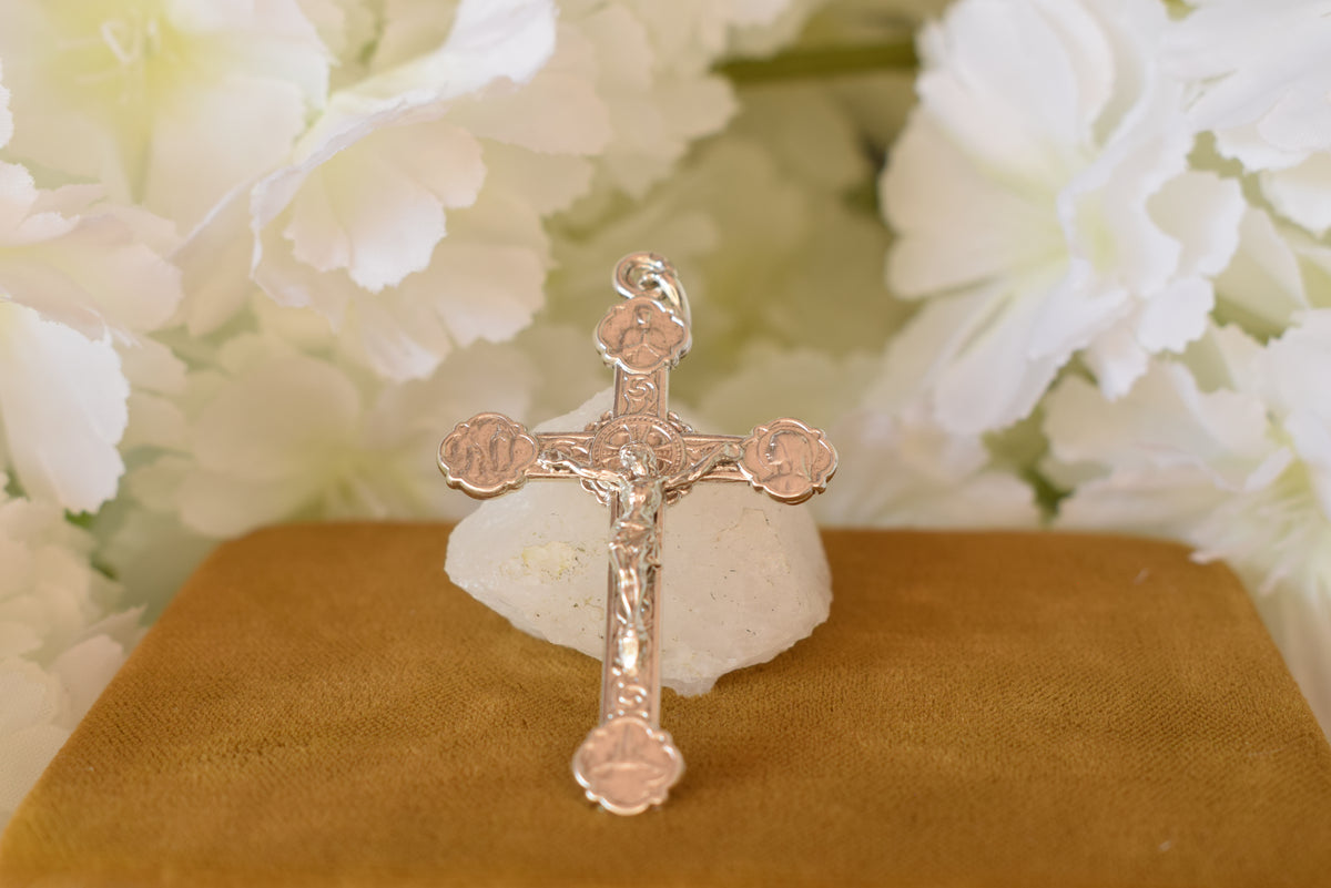 Antique Sterling Silver Crucifix Pendant – Souvenir N.D. de Lourdes – Hallmarked Religious Cross, Vintage Pilgrimage Jewelry