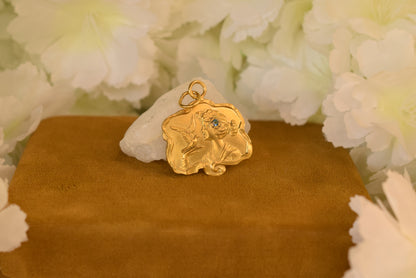 Etsy Title: Antique Art Nouveau Gold Plated Pendant – Lady with Dove – French 1900s Romantic Jewelry – Rhinestone Charm