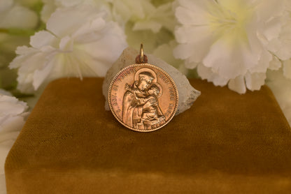Antique Bronze Gold-Plated Medal Signed L. Penin Miraculous Virgin Mary Saint Anthony of Padua 19th Century