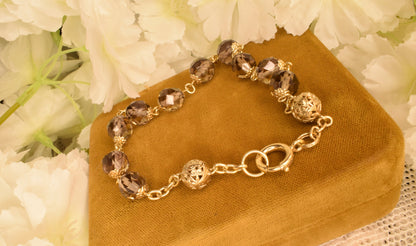 Antique 19th Century Silver Gilt Faceted Crystal Rosary Decade - French Vermeil Devotional Bracelet - Hallmarked Silver