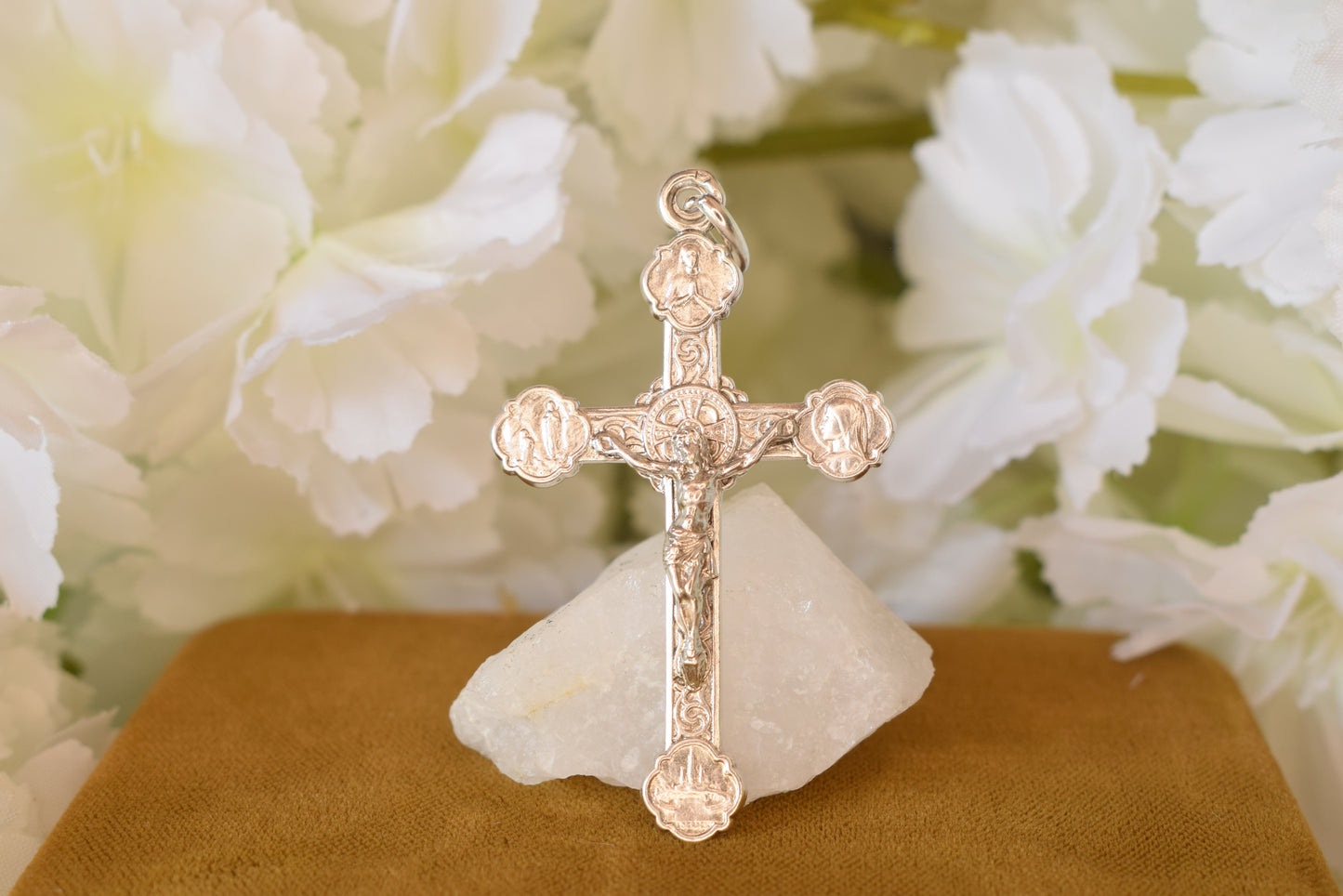 Antique Sterling Silver Crucifix Pendant – Souvenir N.D. de Lourdes – Hallmarked Religious Cross, Vintage Pilgrimage Jewelry