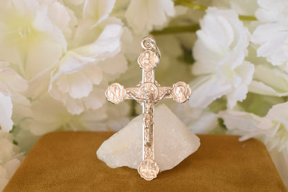Antique Sterling Silver Crucifix Pendant – Souvenir N.D. de Lourdes – Hallmarked Religious Cross, Vintage Pilgrimage Jewelry