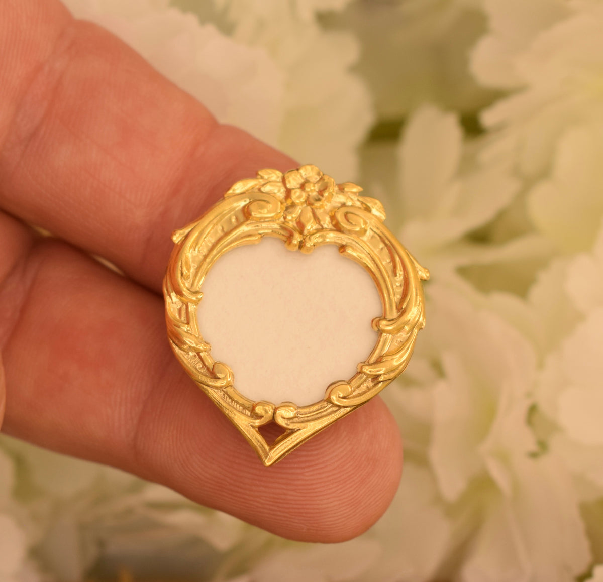 Antique Vermeil Heart Photo Locket – Solid Silver Gold Plated Pendant – Floral Design – Glass Cover & Bone Back – Antique Jewelry