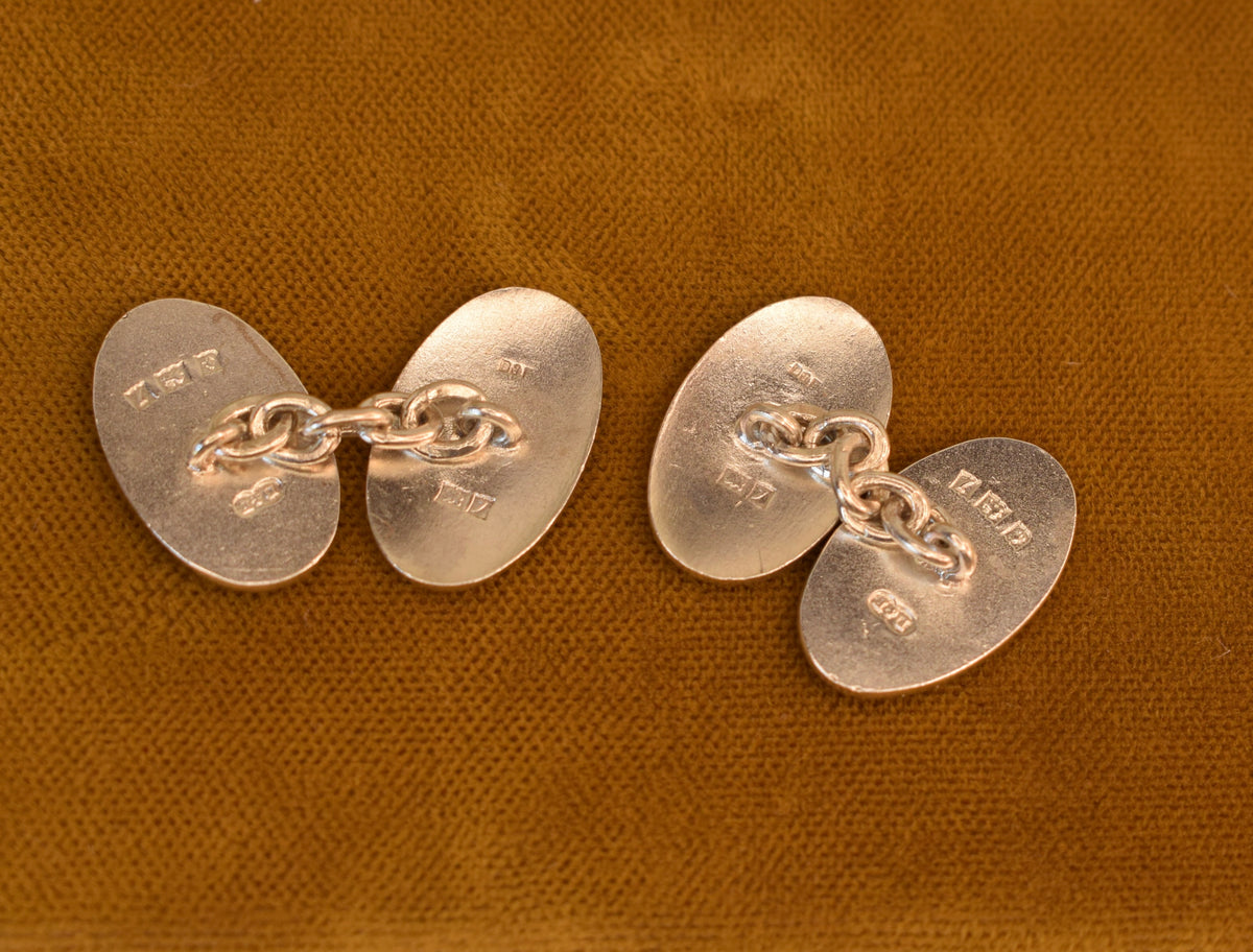 Antique Deakin & Francis Cufflinks, Sterling Silver Blue Guilloché Enamel, Birmingham England, Art Deco Cuff Links