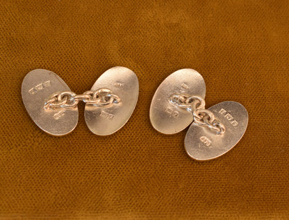 Antique Deakin & Francis Cufflinks, Sterling Silver Blue Guilloché Enamel, Birmingham England, Art Deco Cuff Links