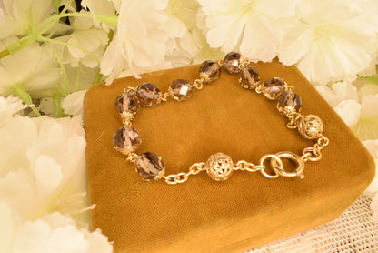Antique 19th Century Silver Gilt Faceted Crystal Rosary Decade - French Vermeil Devotional Bracelet - Hallmarked Silver
