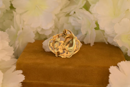 Antique Art Nouveau Pendant – Lady & Flowers – Gold Plated Metal – French Belle Époque c.1900