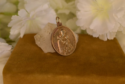 Antique Bronze Gold-Plated Medal Signed L. Penin Miraculous Virgin Mary Saint Anthony of Padua 19th Century
