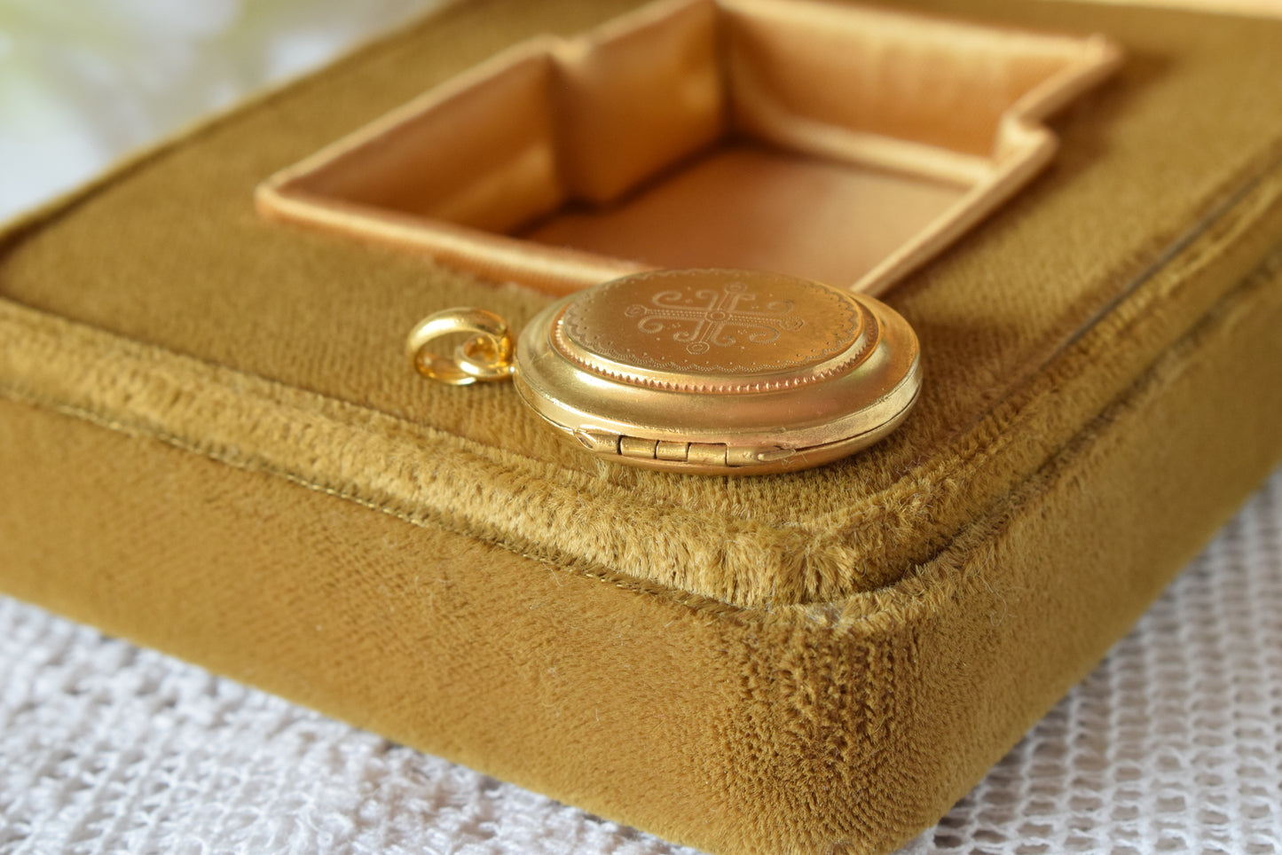 Antique Victorian Oval Locket, 24k Gold Plated, Engraved Cross Pendant, Photo Locket with Removable Glass, 1880s Keepsake