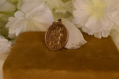 Antique Bronze Gold-Plated Medal Signed L. Penin Miraculous Virgin Mary Saint Anthony of Padua 19th Century