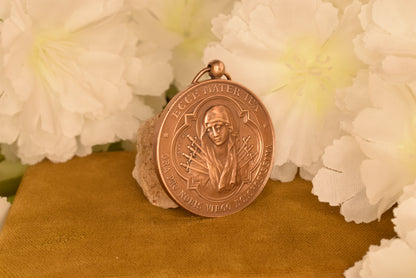 Antique French Bronze Religious Medal - Our Lady of Sorrows - Enfants de Marie Institut Normal - Signed H. Marey