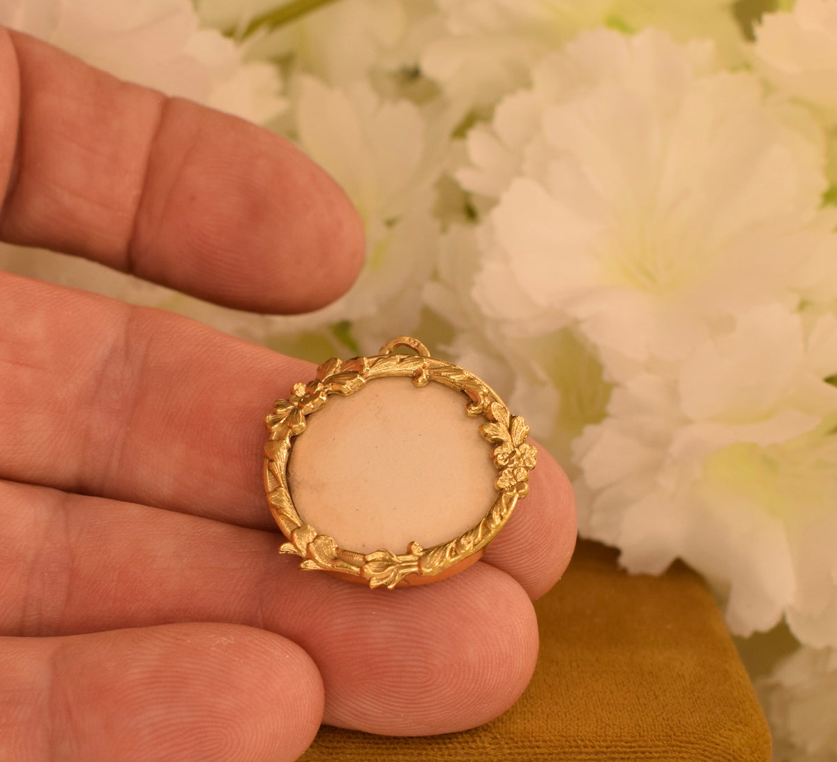 Rare Antique FIX Photo Locket Pendant – French Art Nouveau – Gold Filled – Mother of Pearl – Circa 1900