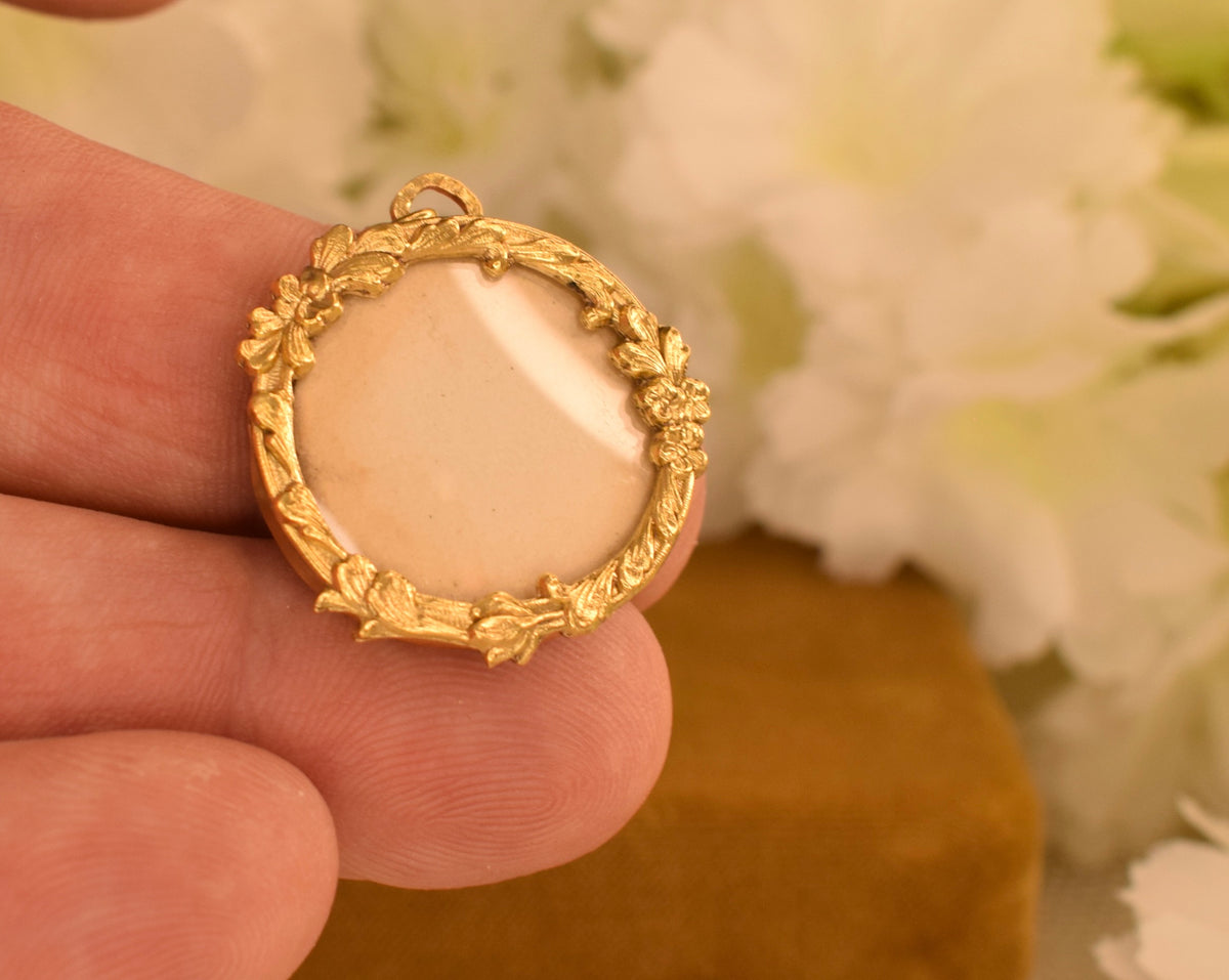 Rare Antique FIX Photo Locket Pendant – French Art Nouveau – Gold Filled – Mother of Pearl – Circa 1900