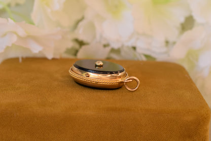 Antique 19th Century Black Onyx Pearl Locket – Gold Plated Brass Photo Locket – Victorian Keepsake Pendant